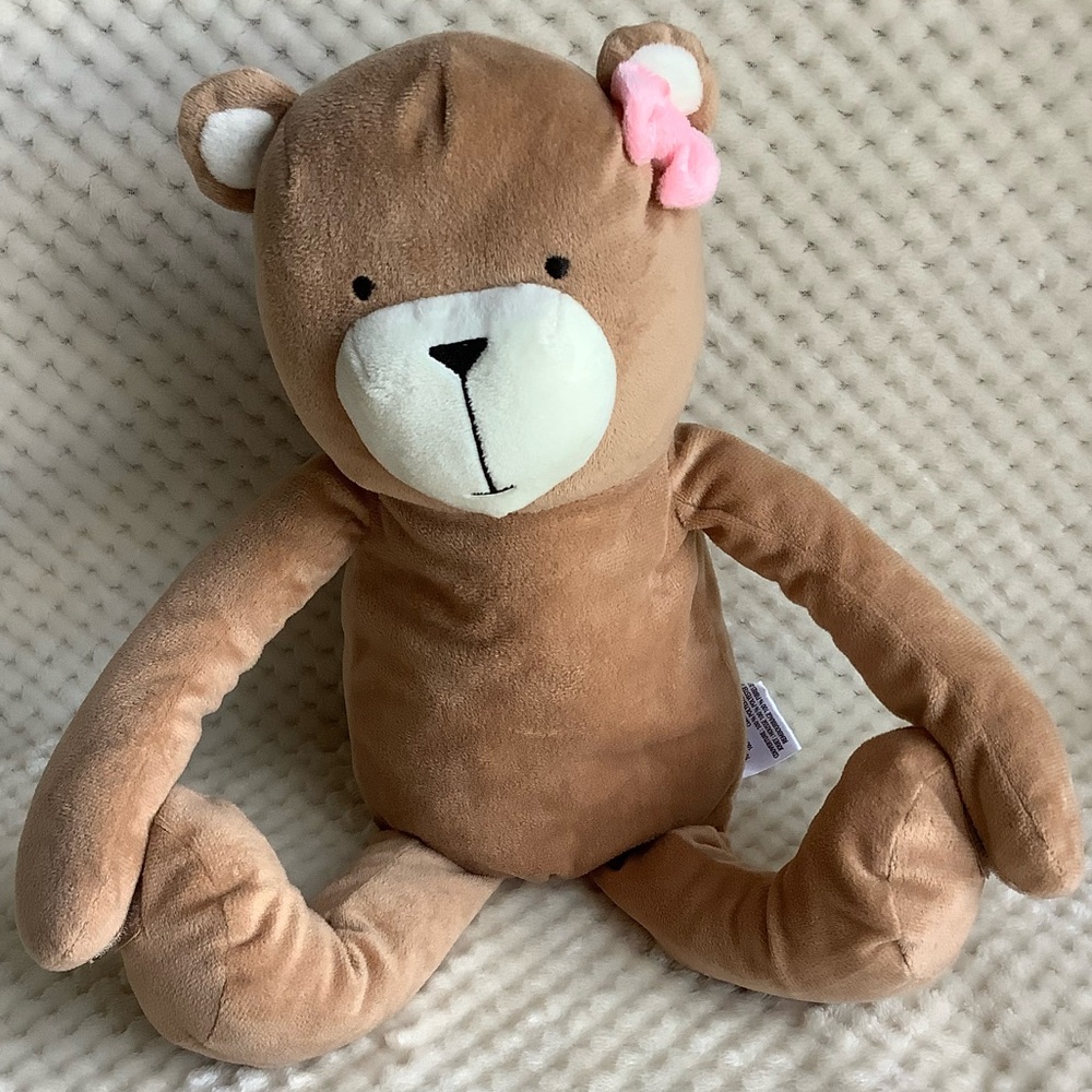 Canadiana Plush Tan Bear Pink Bow Embroidered Eyes Stuffed Animal Hook And Loop